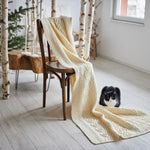 Aran Cable Knit Merino Wool Throw Blanket White Creative Irish Gift