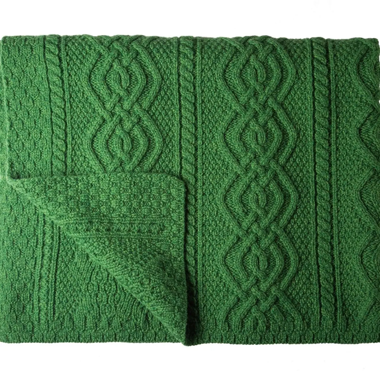 MT100-105-OS Merino Wool Aran Throw Blanket Green Creative Irish Gifts