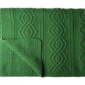 MT100-105-OS Merino Wool Aran Throw Blanket Green Creative Irish Gifts