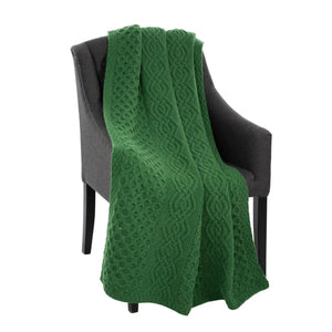 MT100-105-OS Merino Wool Aran Throw Blanket Green Studio Creative Irish Gifts