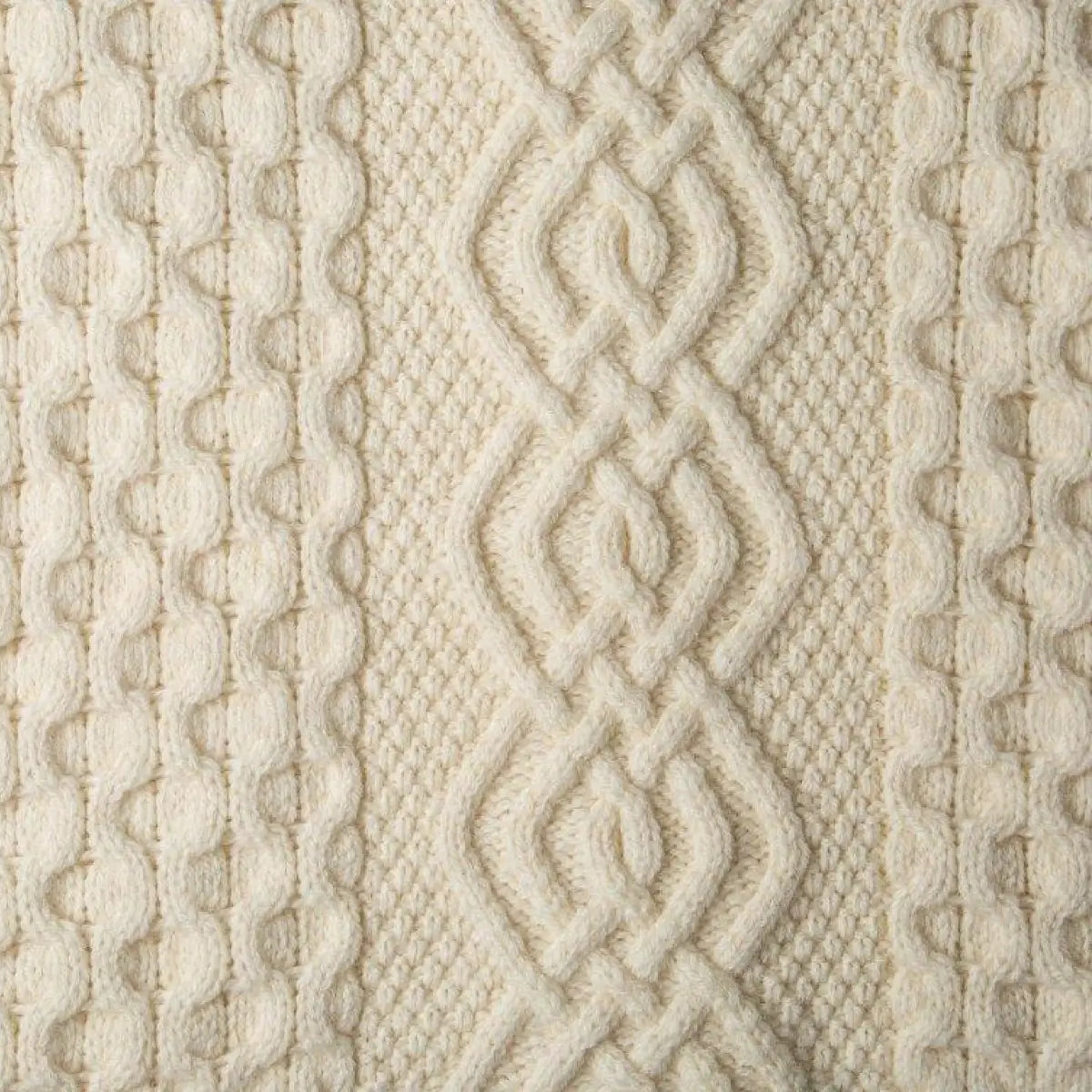 MT101-100-OS Aran Knit Honeycomb Throw Blanket- Cream Close Up Creative Irish Gifts
