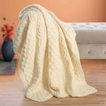 MT101-100-OS Aran Knit Honeycomb Throw Blanket Cream Creative Irish Gifts
