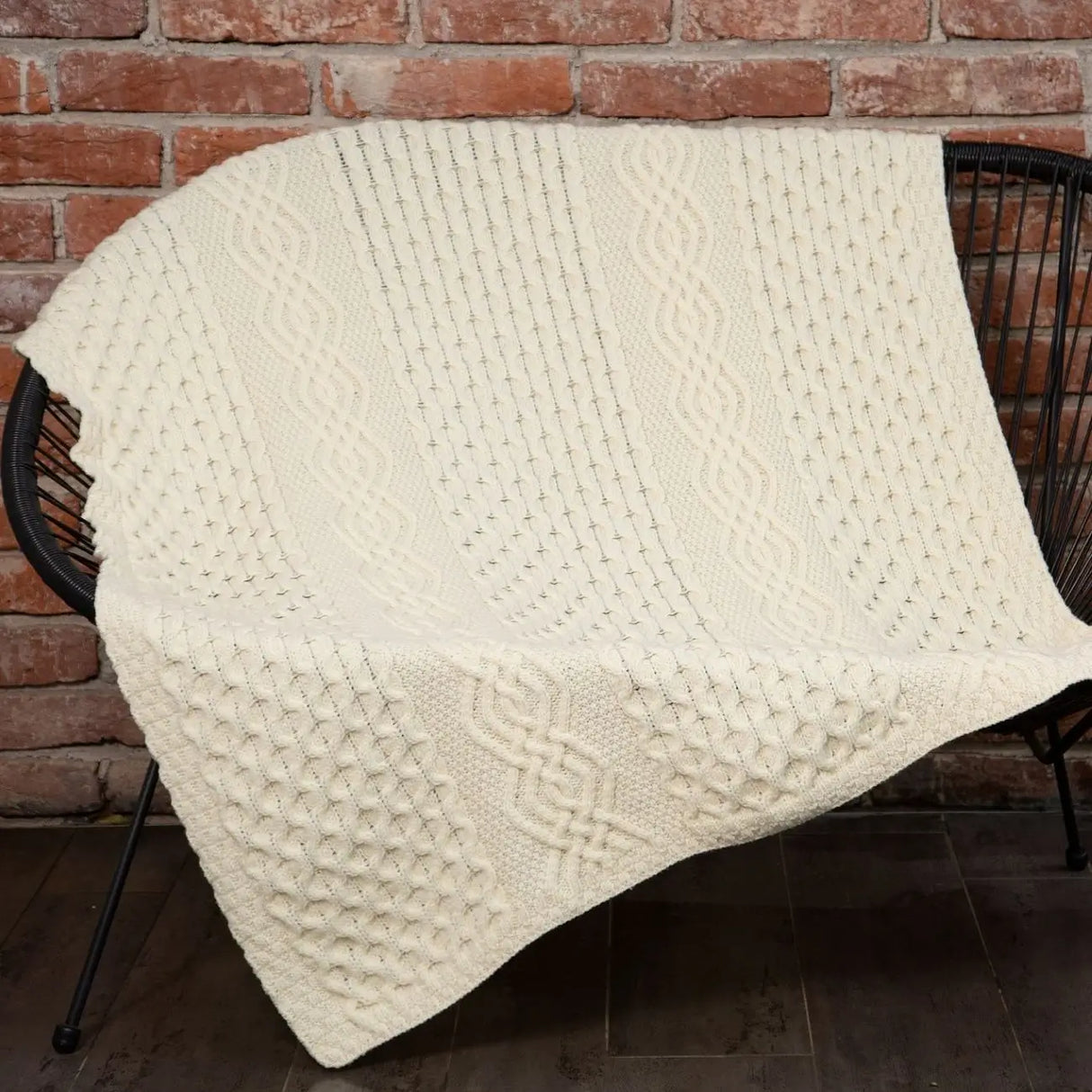 MT101-100-OS Aran Knit Honeycomb Throw Blanket Cream Lifestyle Creative Irish Gifts