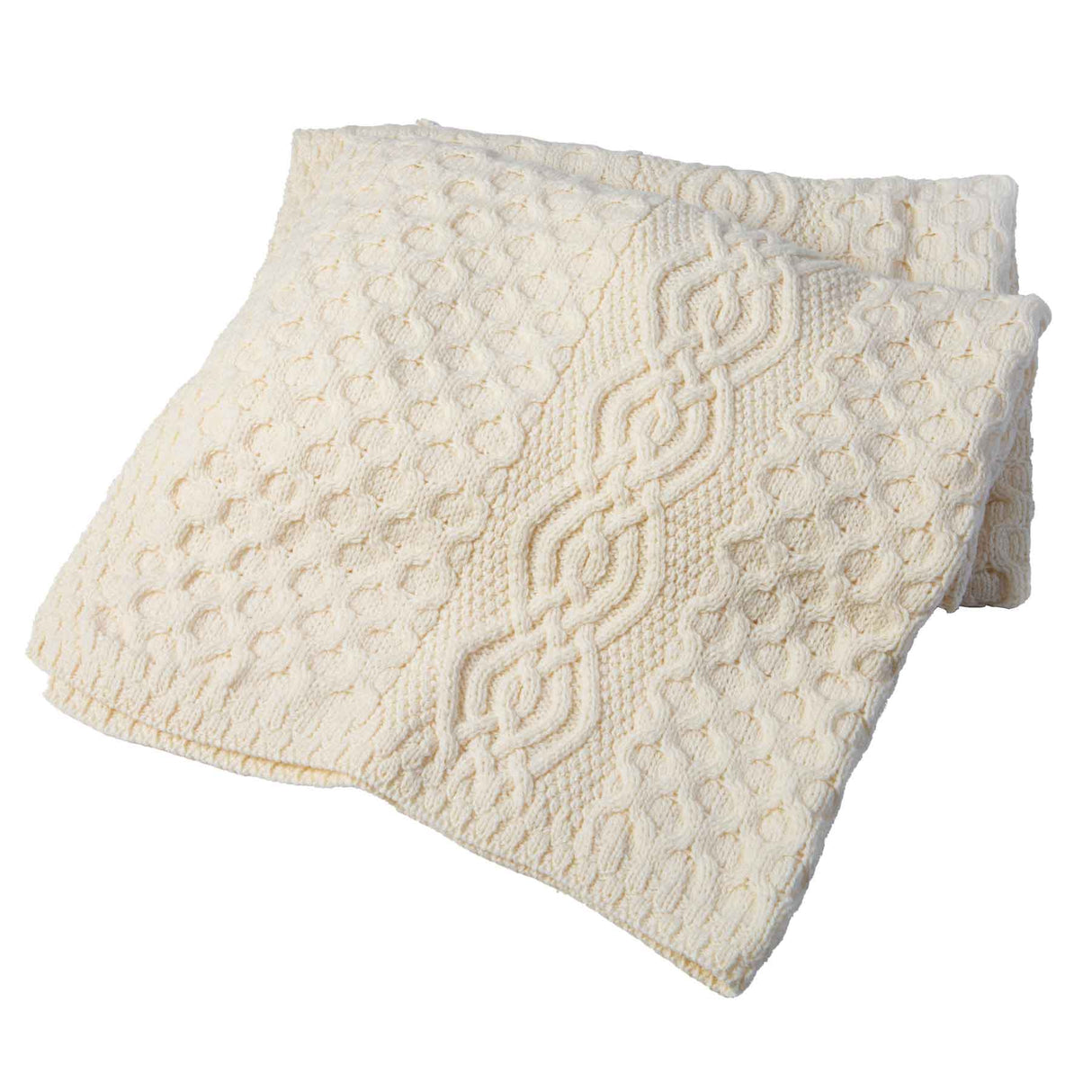Honeycomb Merino Wool Aran Throw, Cream - Creative Irish Gifts