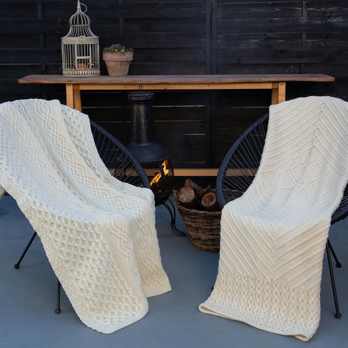 MT101-100-OS Aran Knit Honeycomb Throw Blanket Cream Creative Irish Gifts