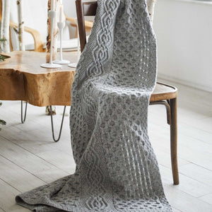 Merino Wool Honeycomb Knit Aran Throw Grey Lifestyle Creative Irish Gift