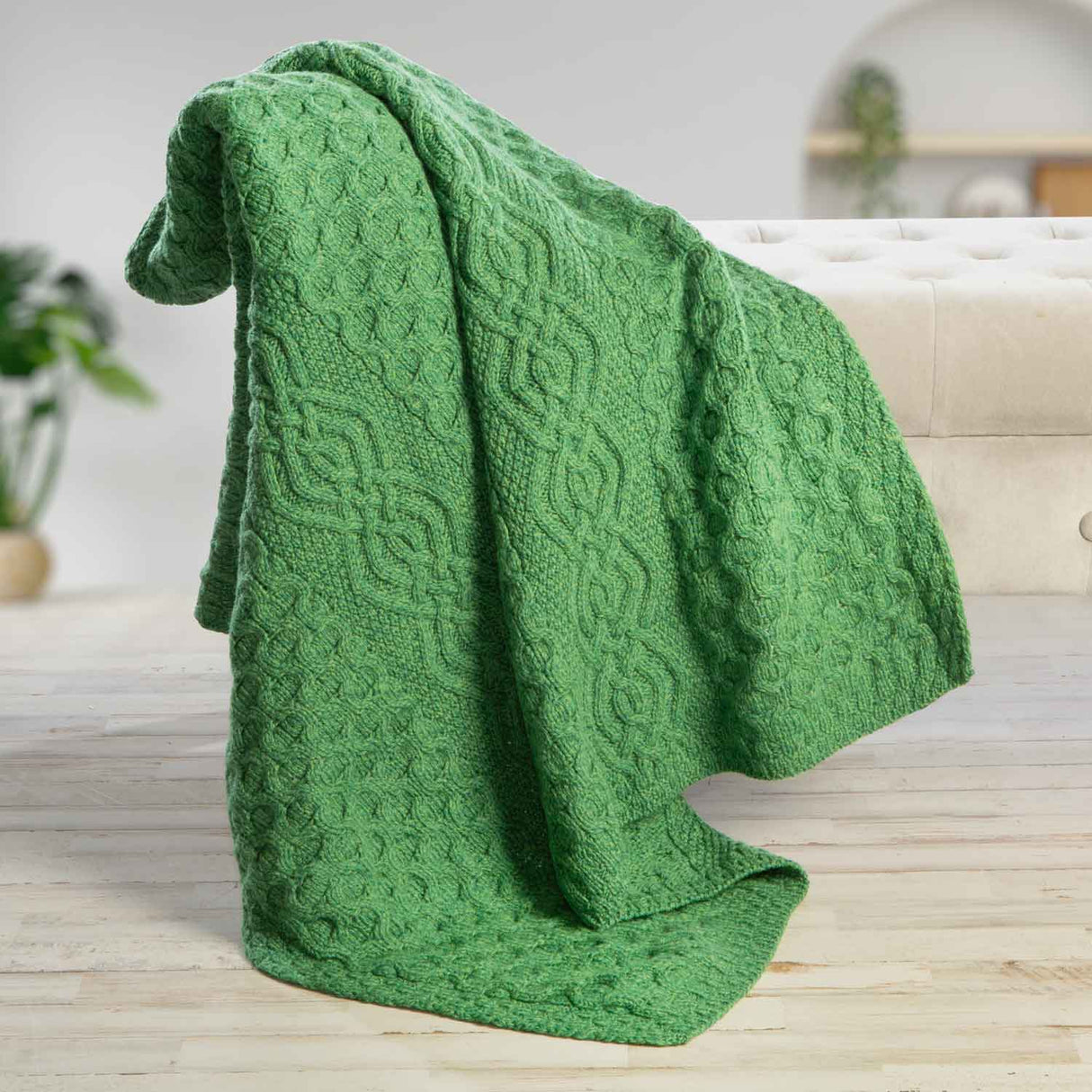MT101-105-OS Aran Knit Honeycomb Throw Blanket Green Creative Irish Gifts