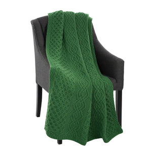 Merino Wool Honeycomb Knit Aran Throw Green Creative Irish Gift