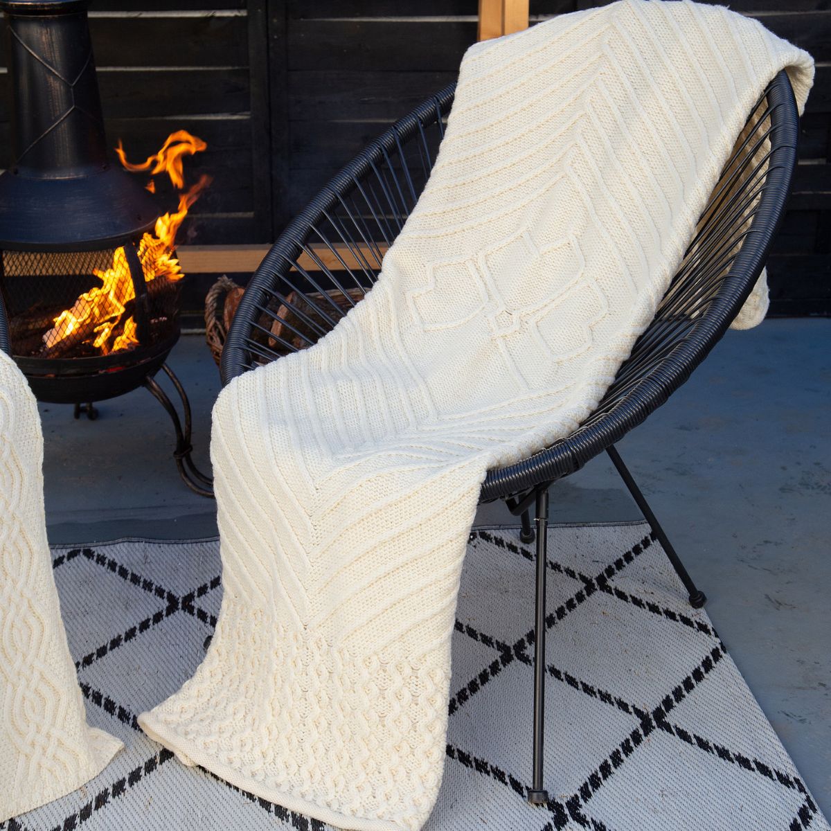 Aran Knit Merino Wool Shamrock Throw Blanket White Lifestyle Creative Irish Gifts