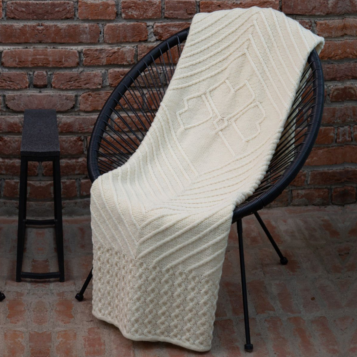 Aran Knit Merino Wool Shamrock Throw Blanket White Lifestyle Creative Irish Gifts