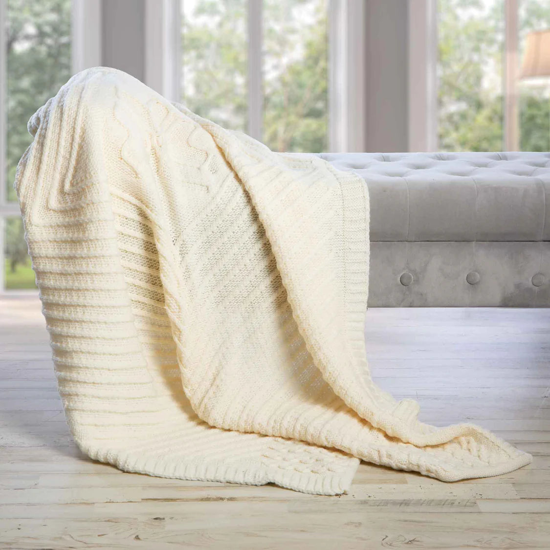 Aran Knit Merino Wool Shamrock Throw Blanket