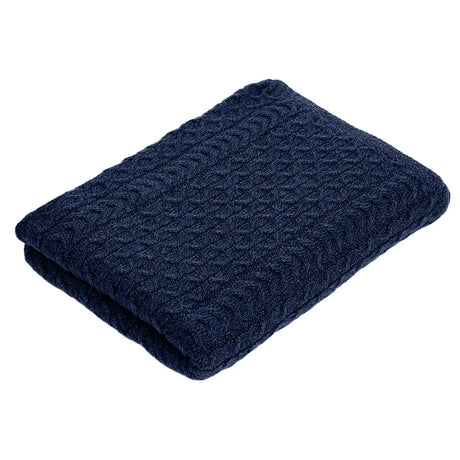 MT124-104-OS Aran Knit Honeycomb King Blanket Navy Studio Creative Irish Gifts