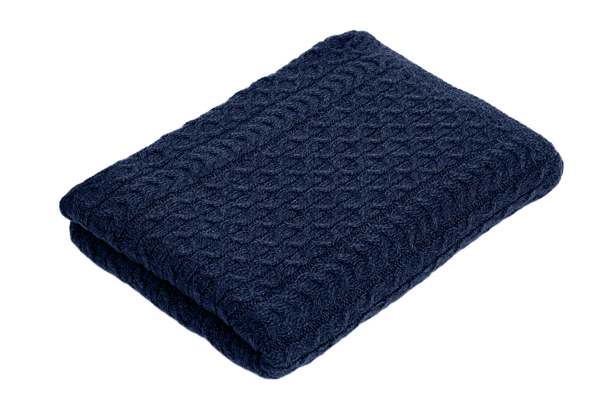 Merino Wool Aran Knit King Blanket Navy Creative Irish Gift