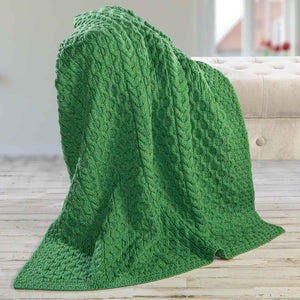 Aran Knit Honeycomb Throw Blanket- Green Creative Irish Gifts