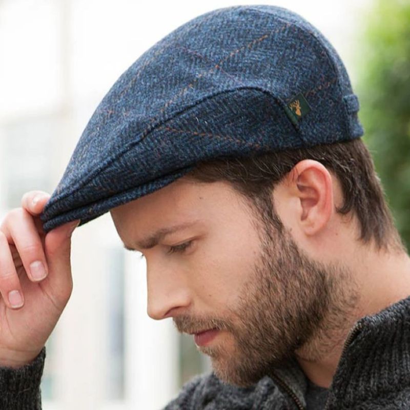  Irish Trinity Flat Cap Tweed Blue Side View Creative Irish Gifts
