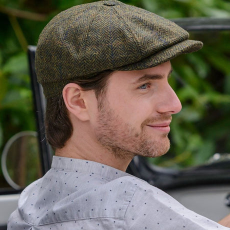 MWDC27 Irish Tweed Eight-Piece Newsboy Cap, Green Herringbone Creative Irish Gifts
