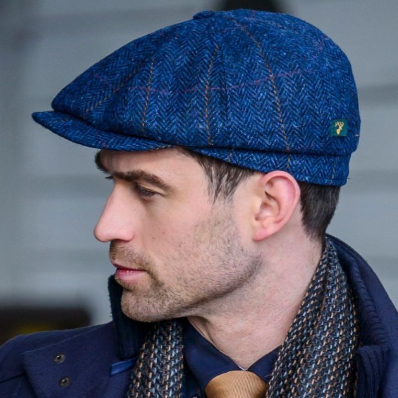  Herringbone Tweed Flat Cap Blue  Creative Irish Gifts