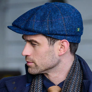  Herringbone Tweed Flat Cap Blue  Creative Irish Gifts