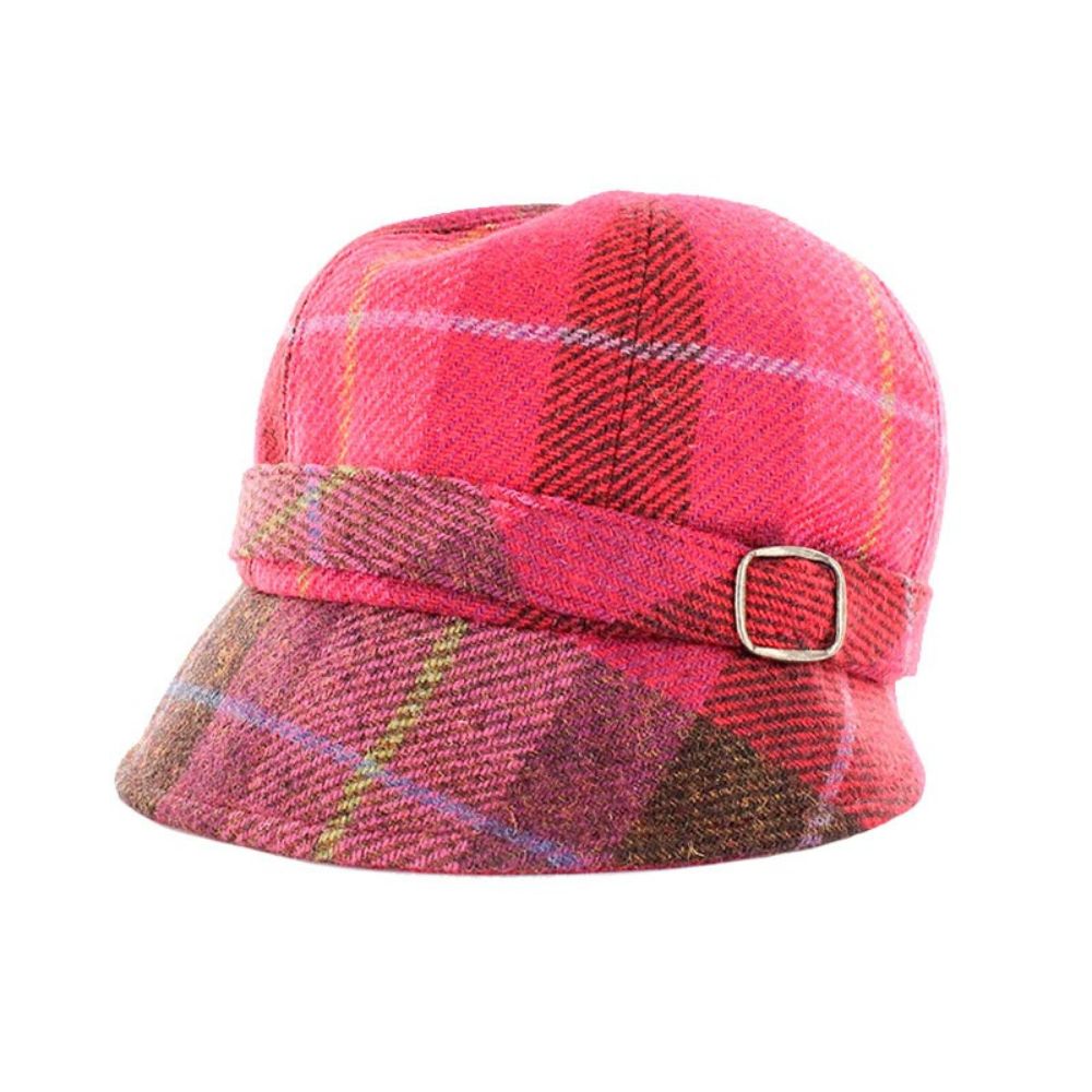 Ladies Wool Tweed Flapper Cap in Tartan Pink studio Creative Irish Gift