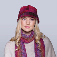 Ladies Wool Tweed Flapper Cap in Tartan Pink Creative Irish Gift