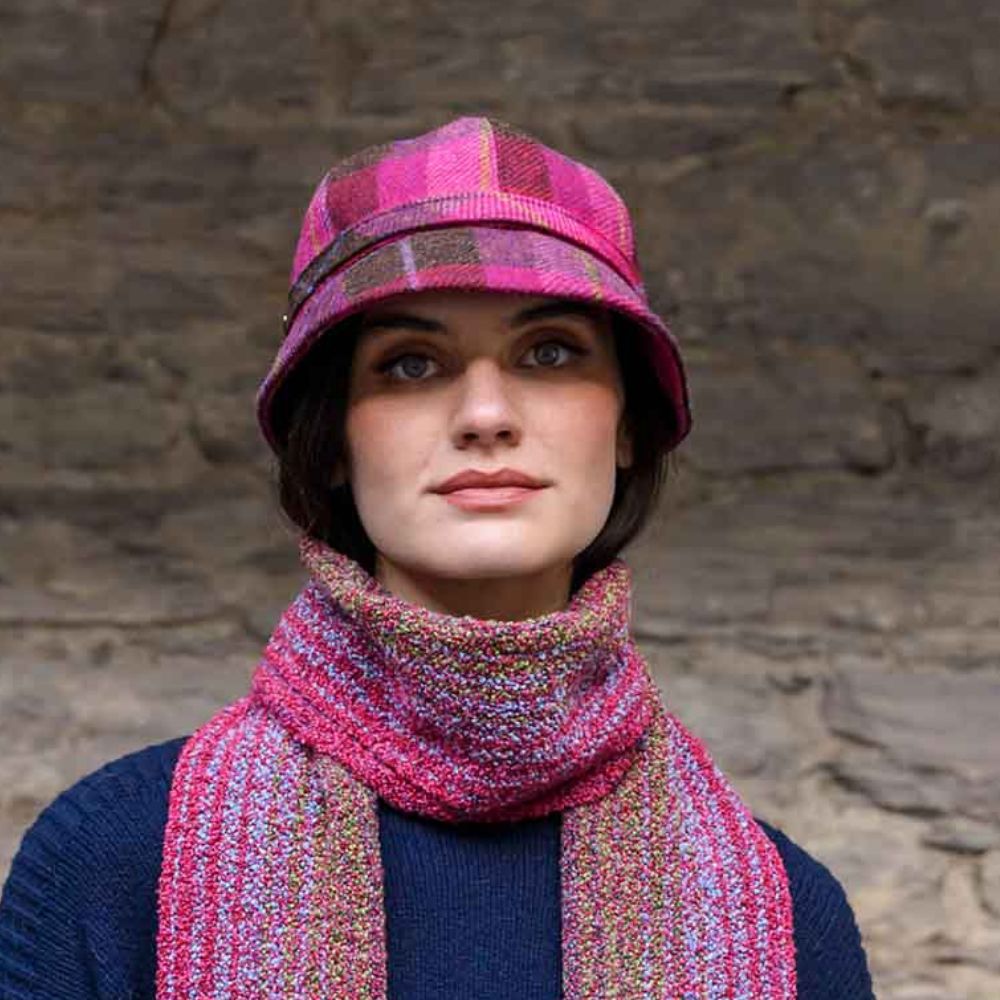 Ladies Wool Tweed Flapper Cap in Tartan Pink Lifestyle Creative Irish Gift