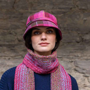 Ladies Wool Tweed Flapper Cap in Tartan Pink Lifestyle Creative Irish Gift