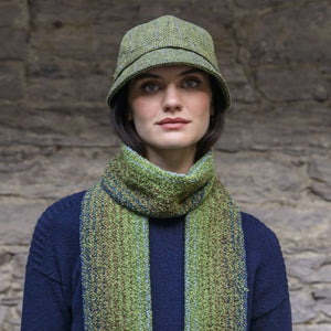 Ladies Wool Tweed Flapper Cap in Tartan Green front view Creative Irish Gift