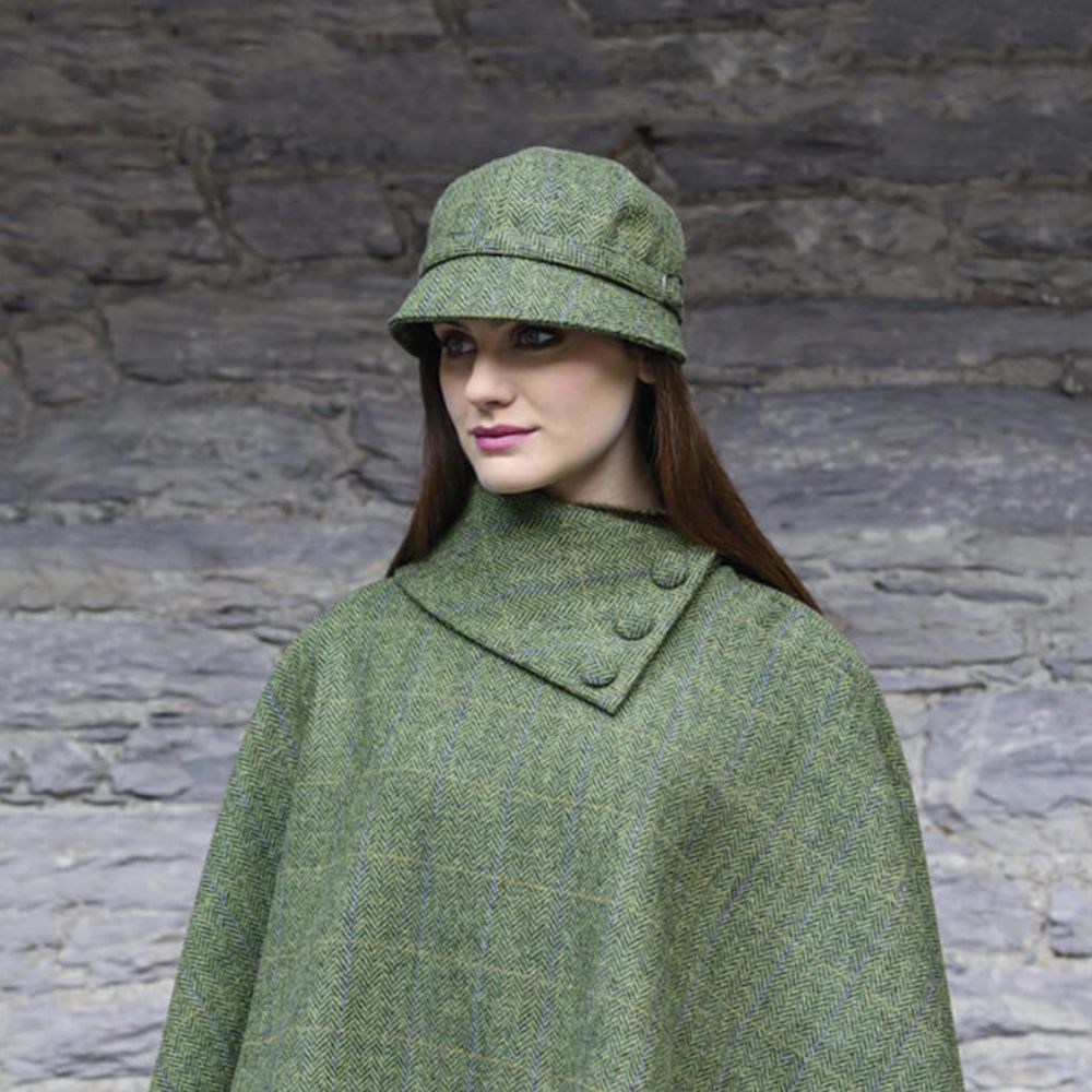 Ladies Wool Tweed Flapper Cap in Tartan Green Lifestyle Creative Irish Gift