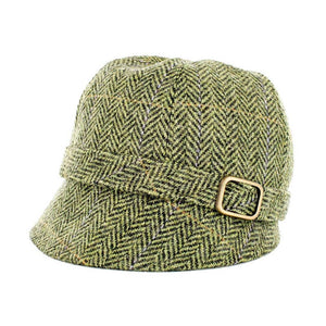 Ladies Wool Tweed Flapper Cap in Tartan Green studio Creative Irish Gift
