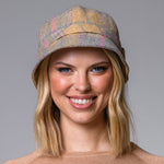 Ladies Wool Tweed Flapper Cap in Tartan Yellow Pink Creative Irish Gift