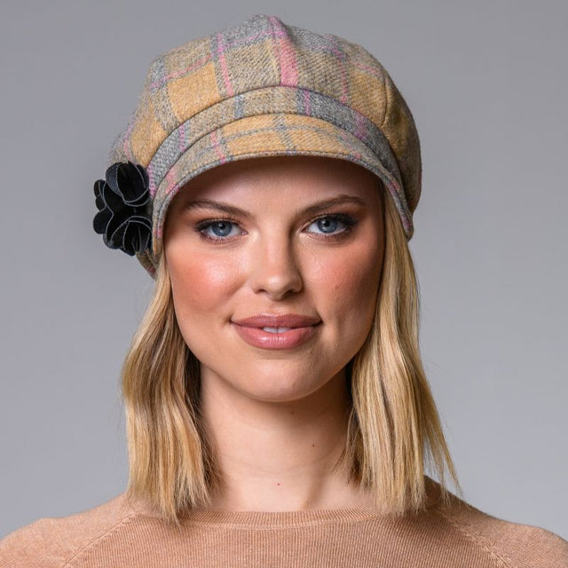 MWNewsboy751 Women's Irish 8 Piece Hat with Rosette Detail, Purple Plaid Creative Irish Gifts
