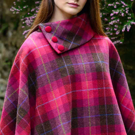 MWP223-OS Irish Plaid Wool Walking Cape, Bright Pink Creative Irish gift