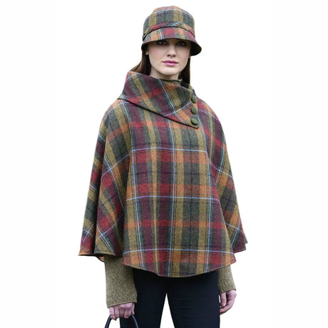 MWP321-OS Irish Plaid Wool Walking Cape, Autumn Creative Irish Gifts
