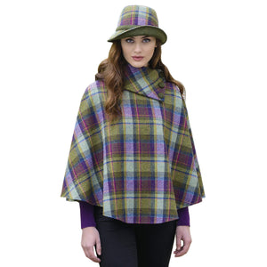 MWP574-1-OS Women's Irish Wool Poncho, Purple Plaid Creative Irish Gifts
