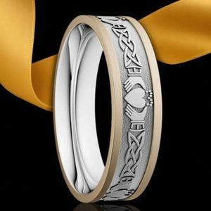 Men's Silver and 10K Claddagh Wedding Band - Creative Irish Gifts