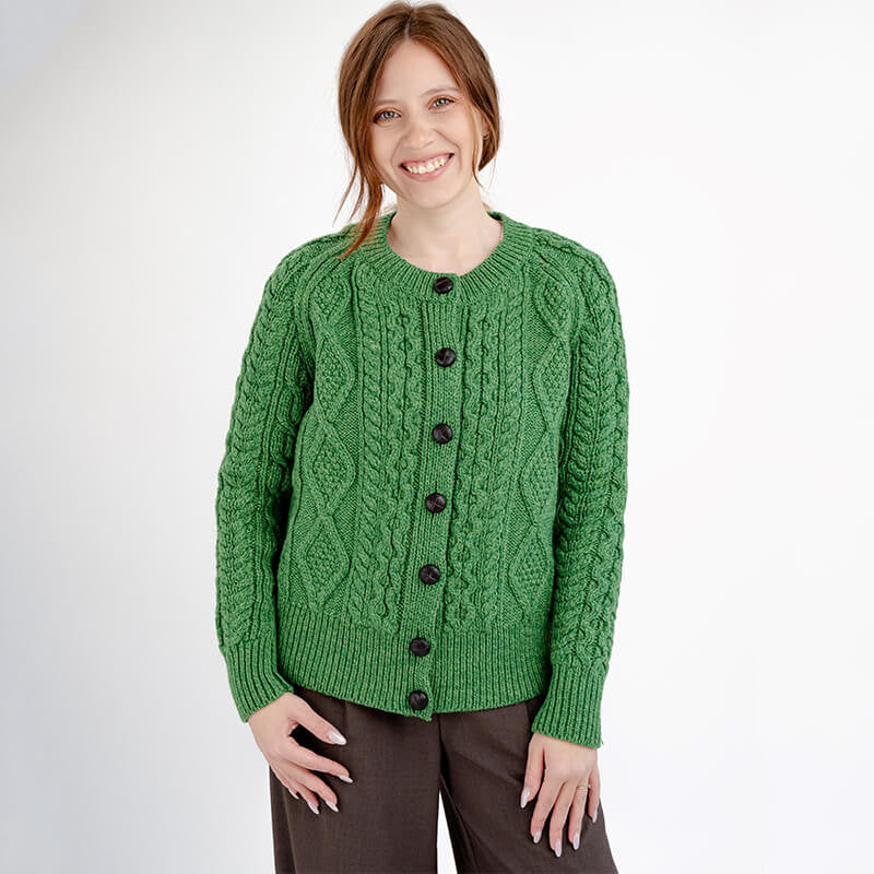 Merino Wool Cable Knit Aran Cardigan