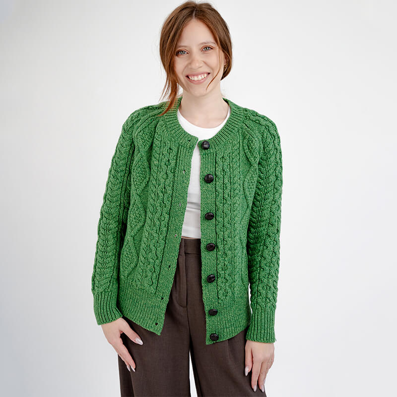 Merino Wool Cable Knit Aran Cardigan