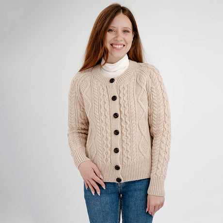 Merino Wool Cable Knit Aran Cardigan