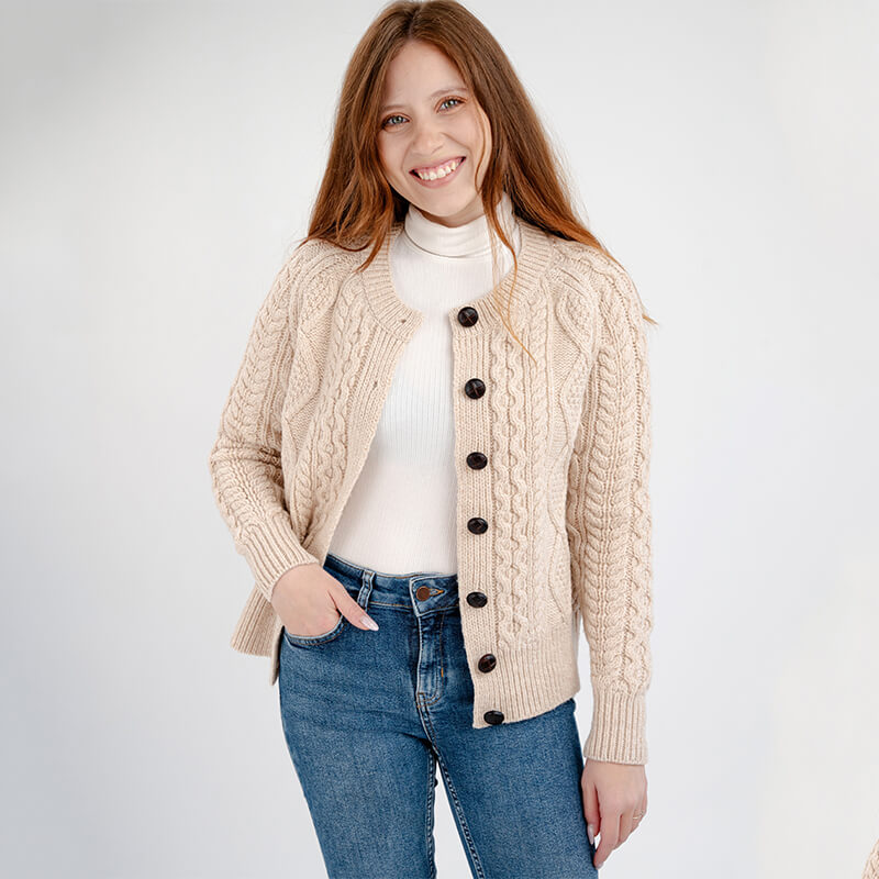 Merino Wool Cable Knit Aran Cardigan