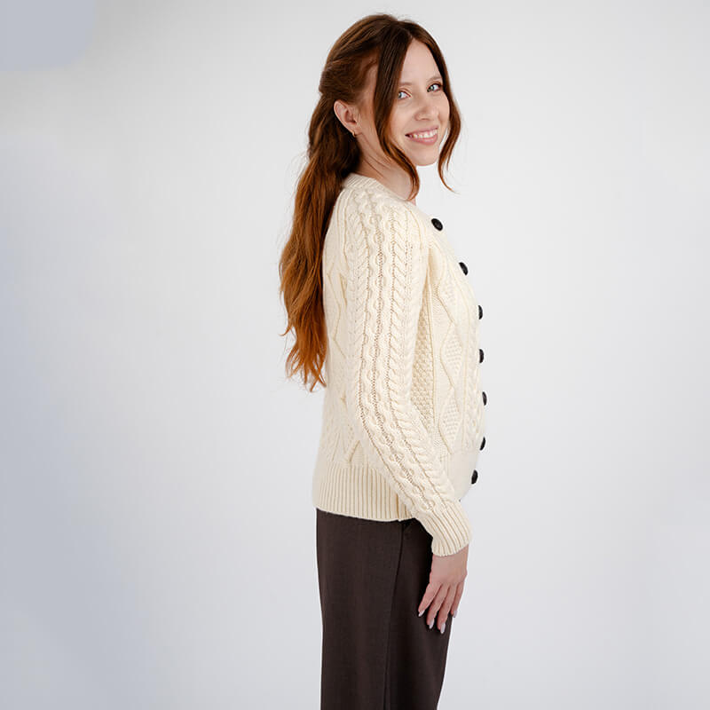Merino Wool Cable Knit Aran Cardigan