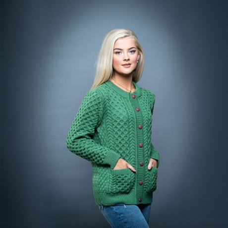 Women's Irish Wool Button Up Cardigan  Green Creative Irish Gifts
