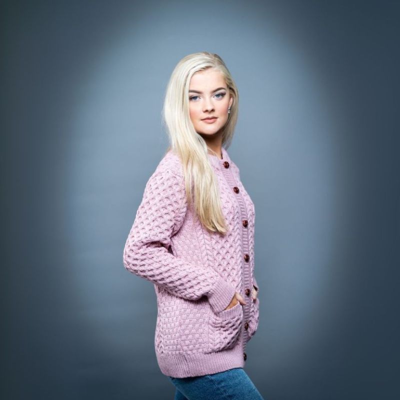 Women's Irish Wool Button Up Cardigan   Pink Creative Irish Gifts
