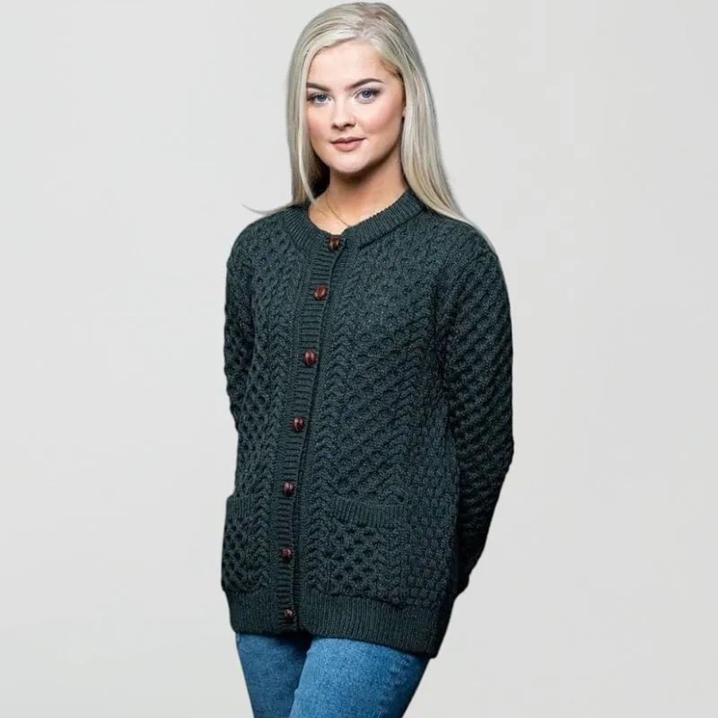 Women's Irish Wool Button Up Cardigan   Army Green Creative Irish Gifts
