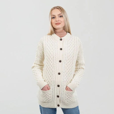 Women's Irish Wool Button Up Cardigan   White Creative Irish Gifts

