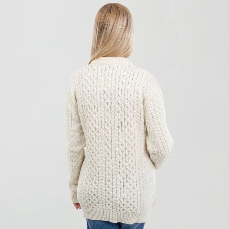 Women's Irish Wool Button Up Cardigan   White Back View Creative Irish Gifts

