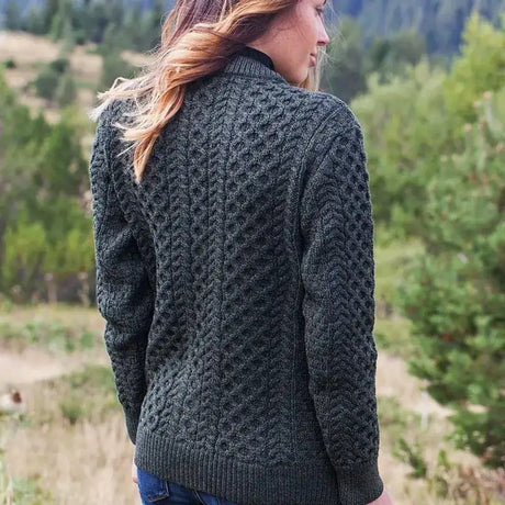 OAC-1505NVY Women's Irish Wool Button Up Cardigan  Creative Irish Gifts Back View
