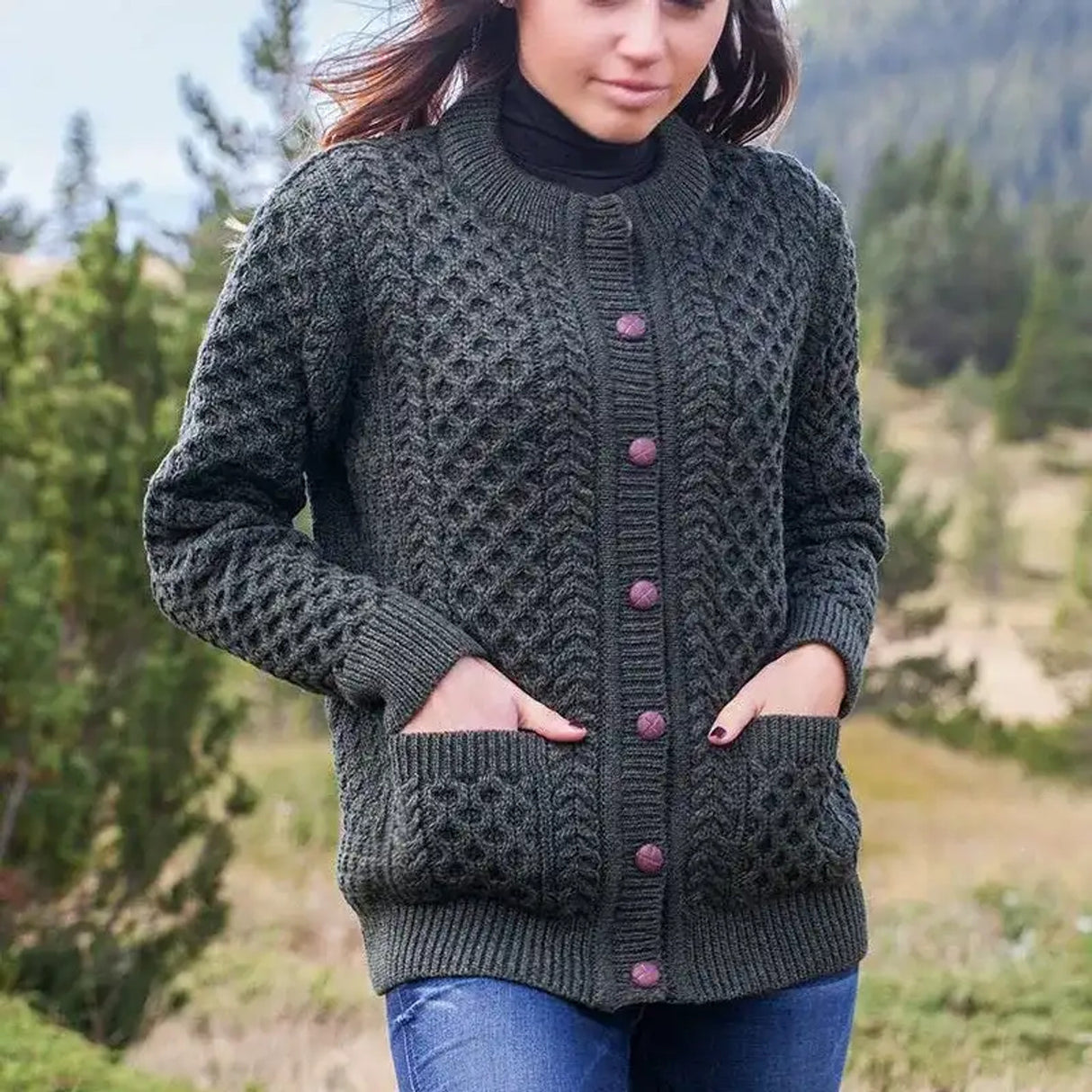 OAC-1505NVY Women's Irish Wool Button Up Cardigan  Creative Irish Gifts
