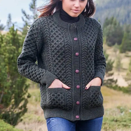 OAC-1505NVY Women's Irish Wool Button Up Cardigan  Creative Irish Gifts
