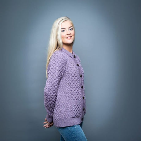 Women's Irish Wool Button Up Cardigan   Purple Creative Irish Gifts
