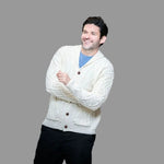 Men's Traditional Aran Cardigan with Shawl Collar White Creative Irish Gift